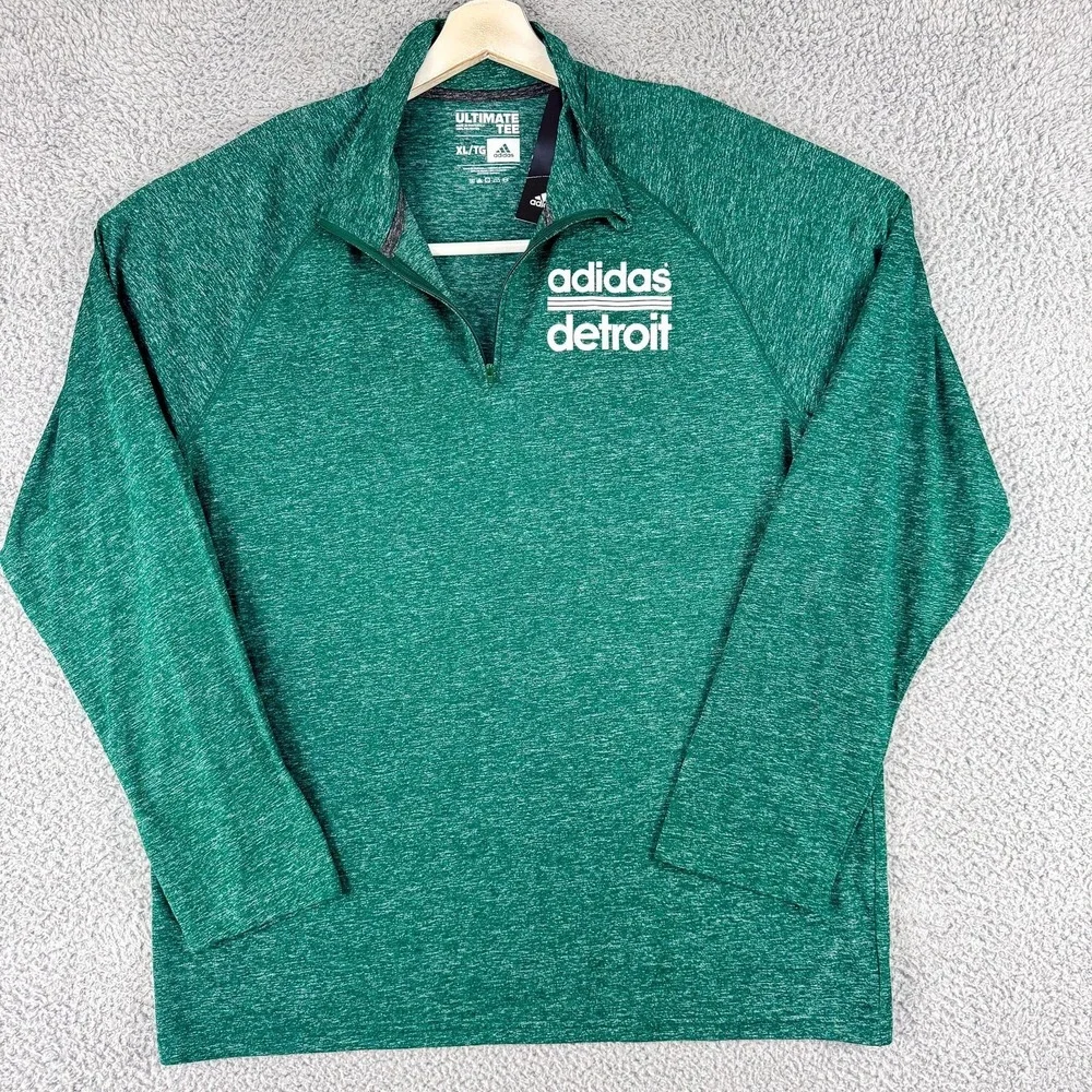 Adidas Detroit Shirt Mens XL Quarter‎ Zip Long Sleeve Climalite Pullover Tee